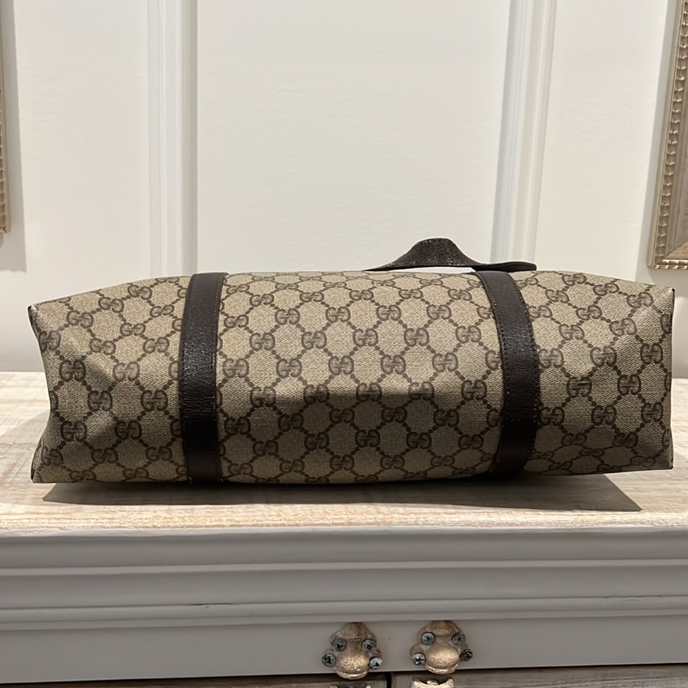 Gucci GG Coated Canvas & Brown Large Leather Tote Shoulder Overnight Bag EUC - Picture 5 of 12